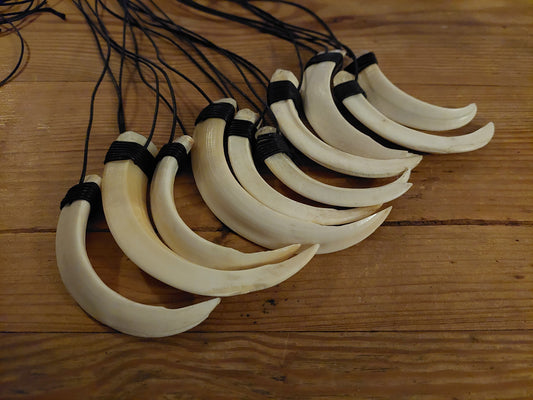 Wild boar tusk amulet necklace