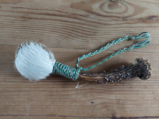 Horse hide and roe deer antler rattle