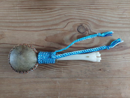 Yak hide and roe deer leg bone rattle