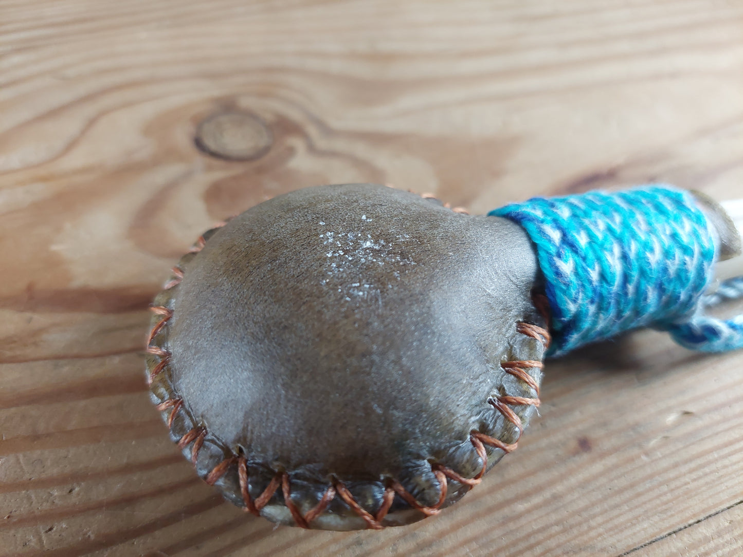 Yak hide and roe deer leg bone rattle