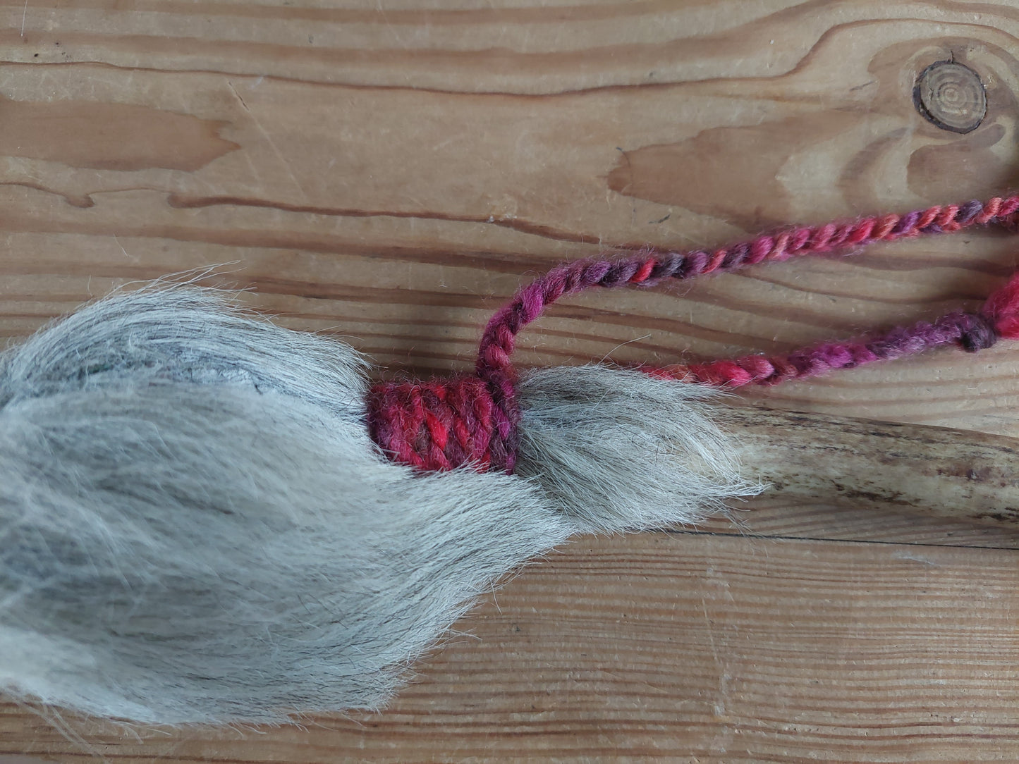 Sheep hide and red deer antler rattle