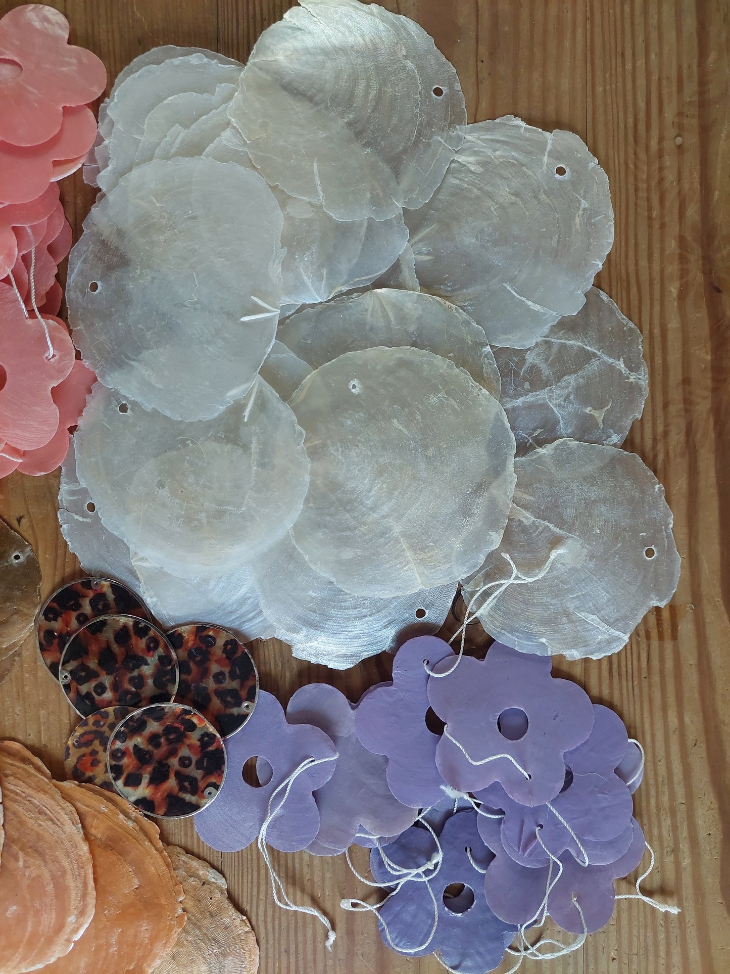Shell slices for wind chime crafting