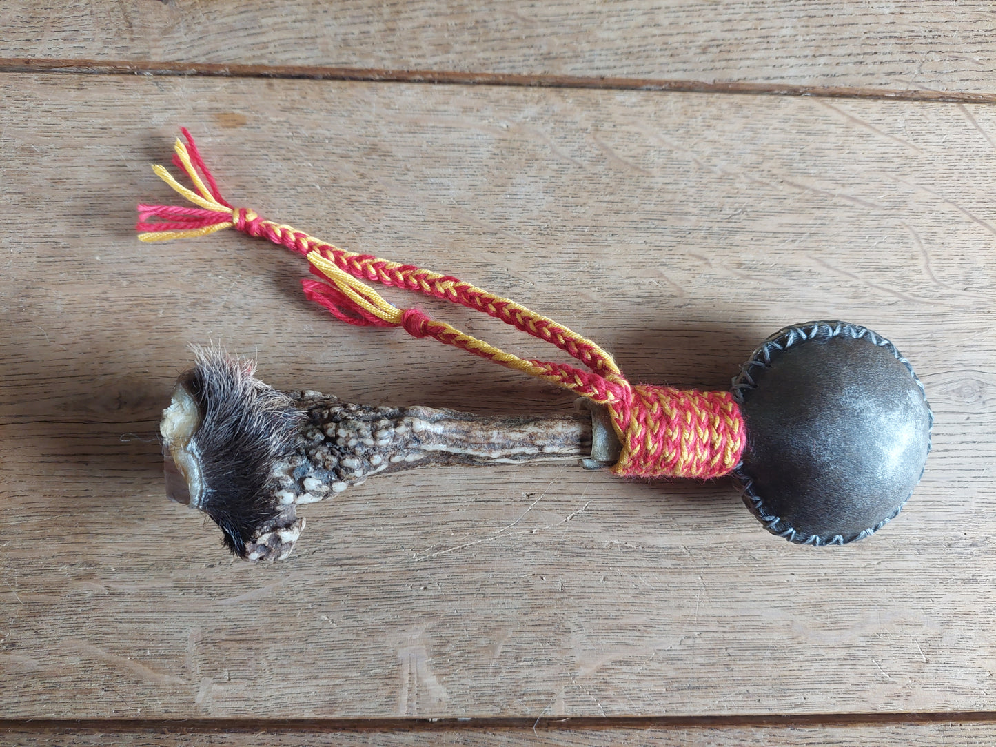Yak hide and roe deer antler rattle