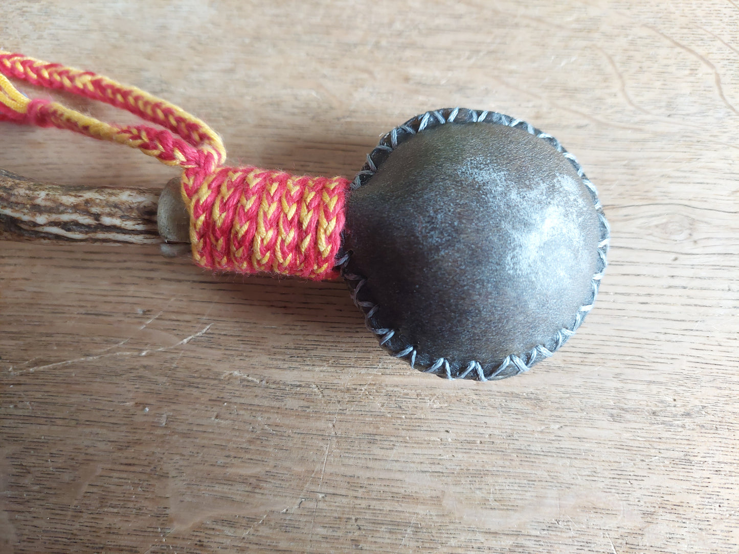Yak hide and roe deer antler rattle