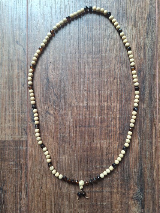 Vintage Tibetan moon and stars bodhi and brown agate mala