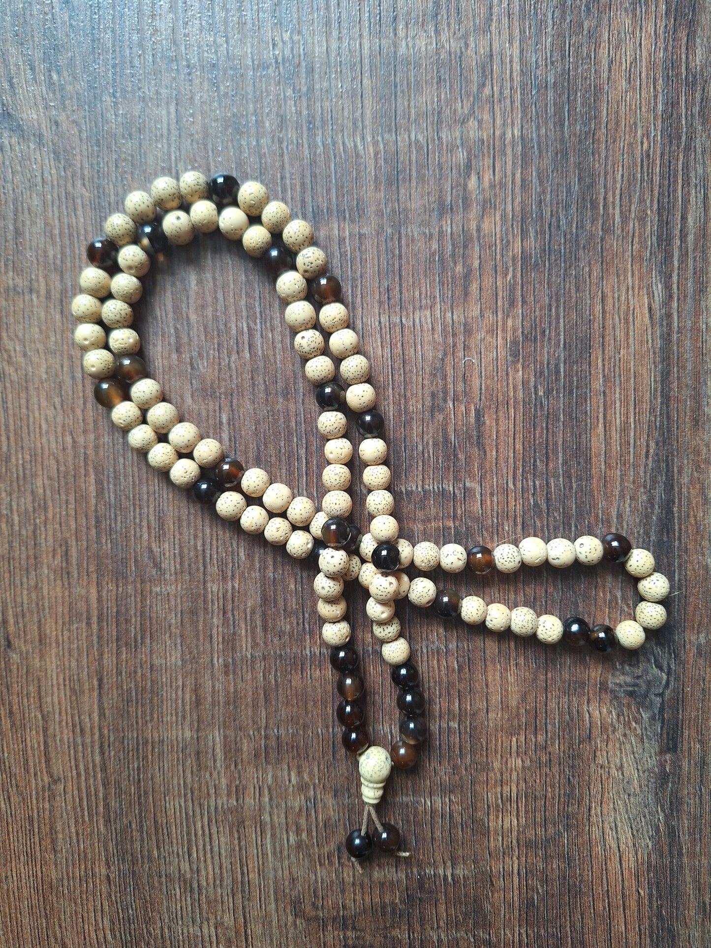Vintage Tibetan moon and stars bodhi and brown agate mala
