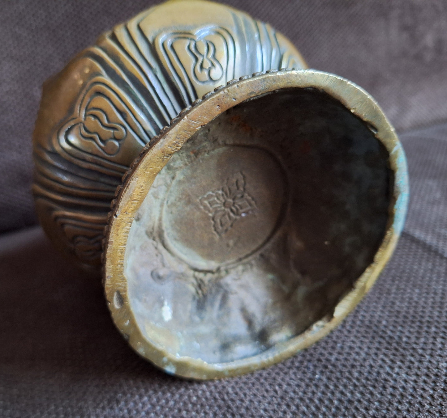 Vintage bronze incense burner Dharma Wheel