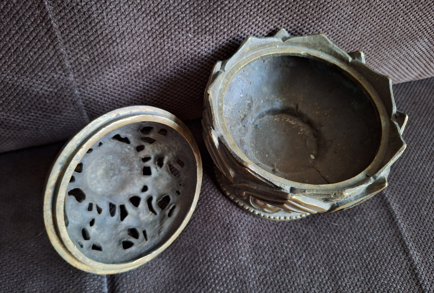 Vintage bronze incense burner Dharma Wheel