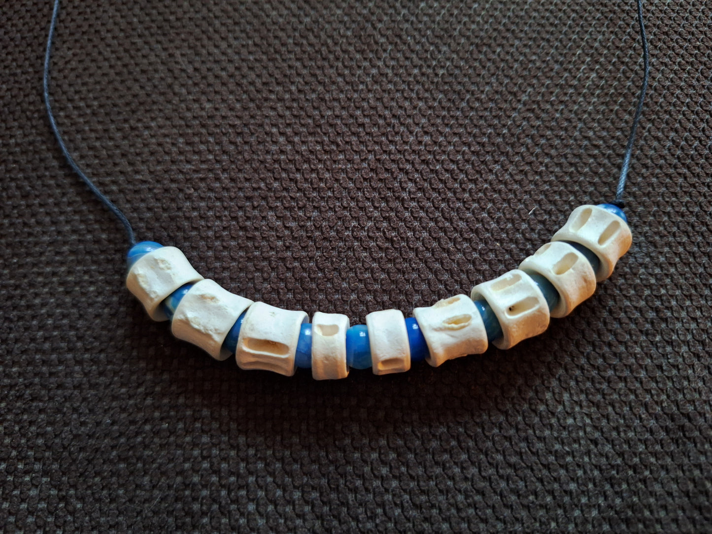 Shark vertebrae and blue agate amulet necklace #2