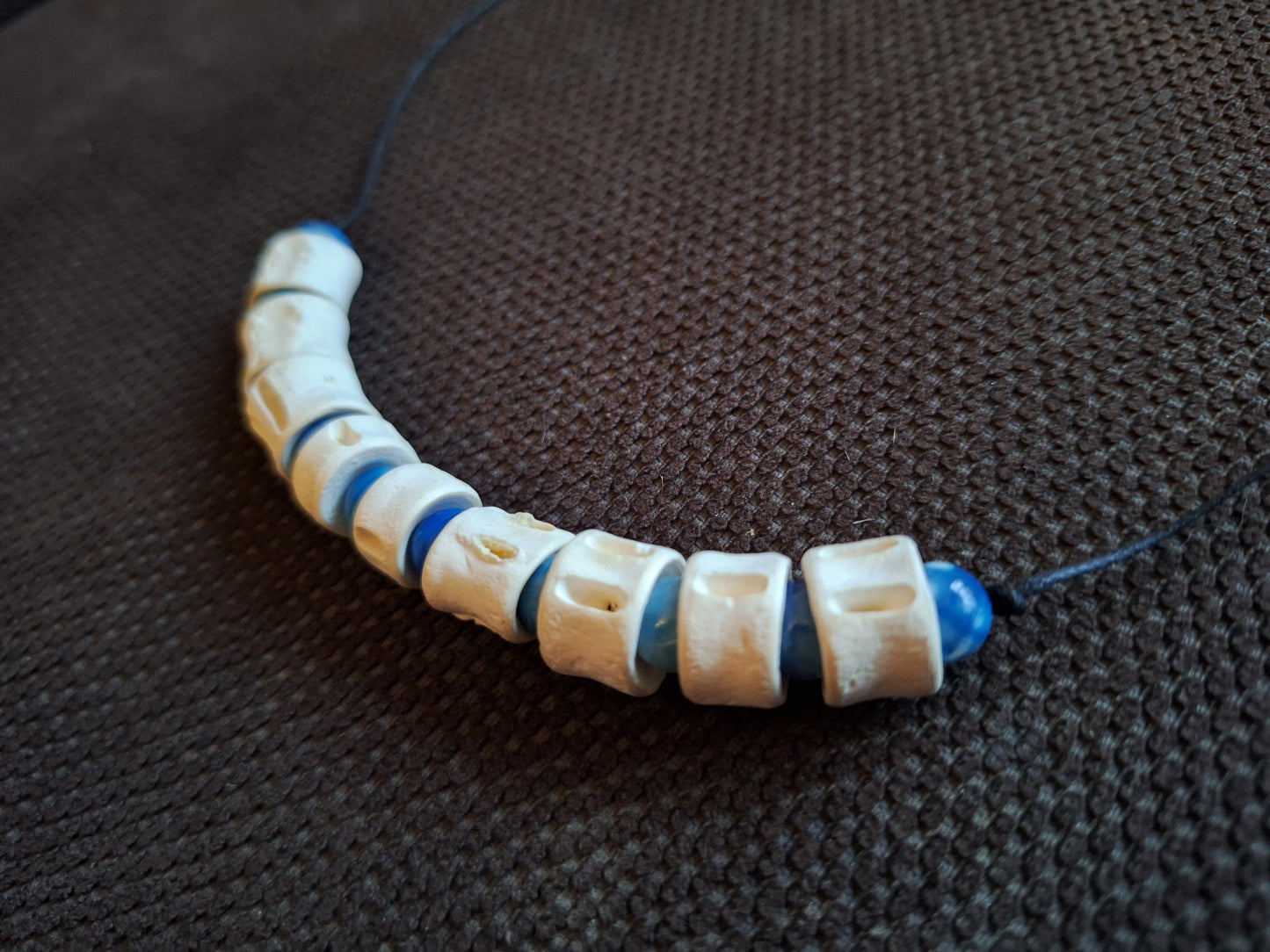 Shark vertebrae and blue agate amulet necklace #2