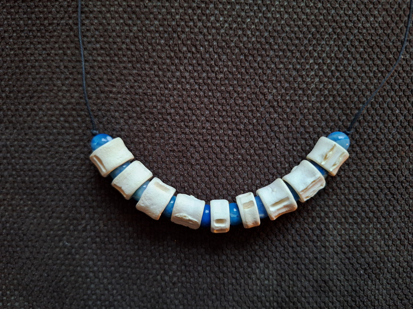 Shark vertebrae and blue agate amulet necklace #2