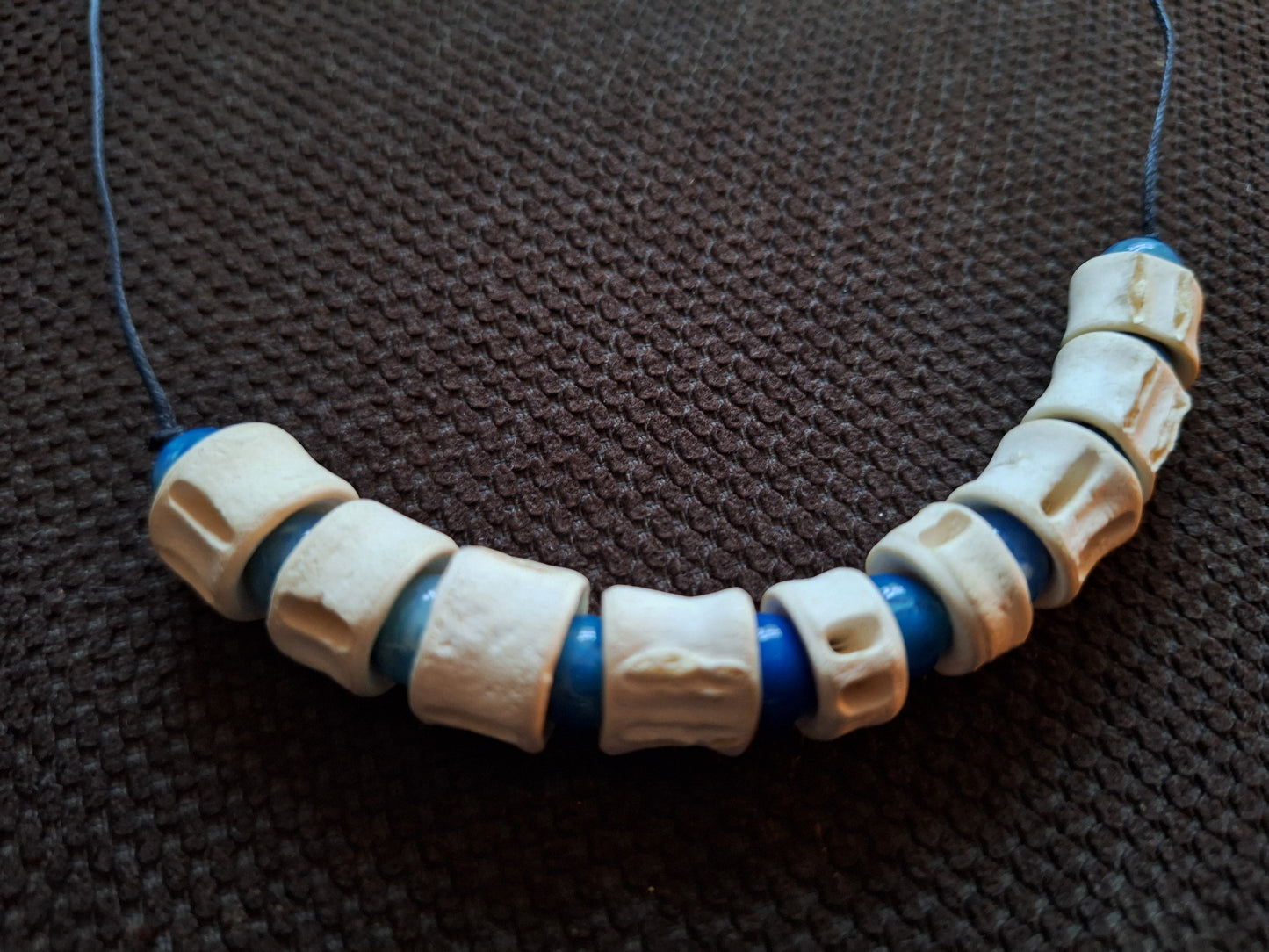 Shark vertebrae and blue agate amulet necklace #2