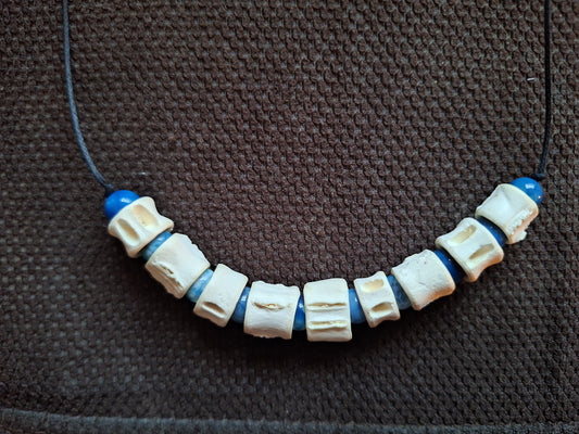Shark vertebrae and blue agate amulet necklace #1