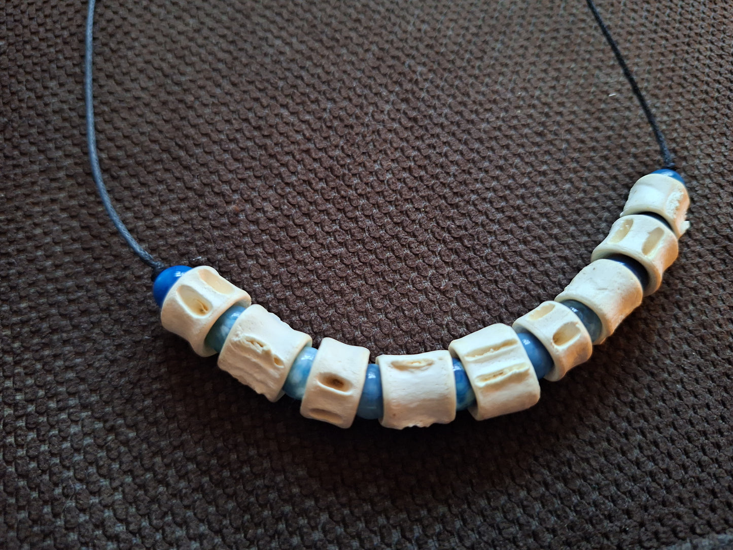 Shark vertebrae and blue agate amulet necklace #1