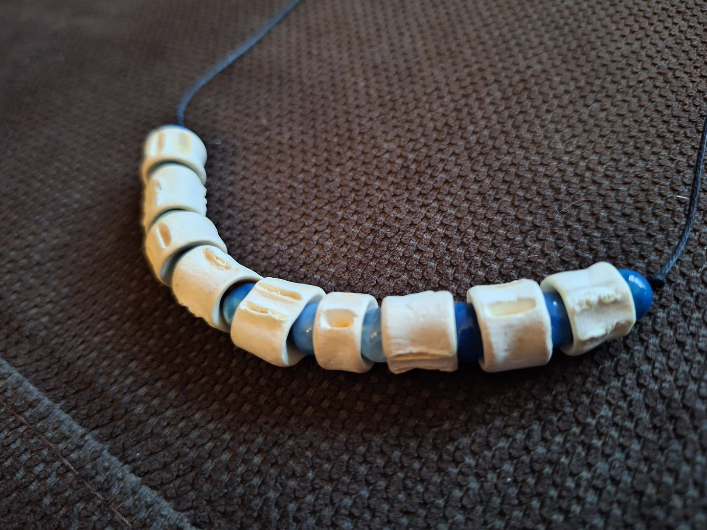 Shark vertebrae and blue agate amulet necklace #1