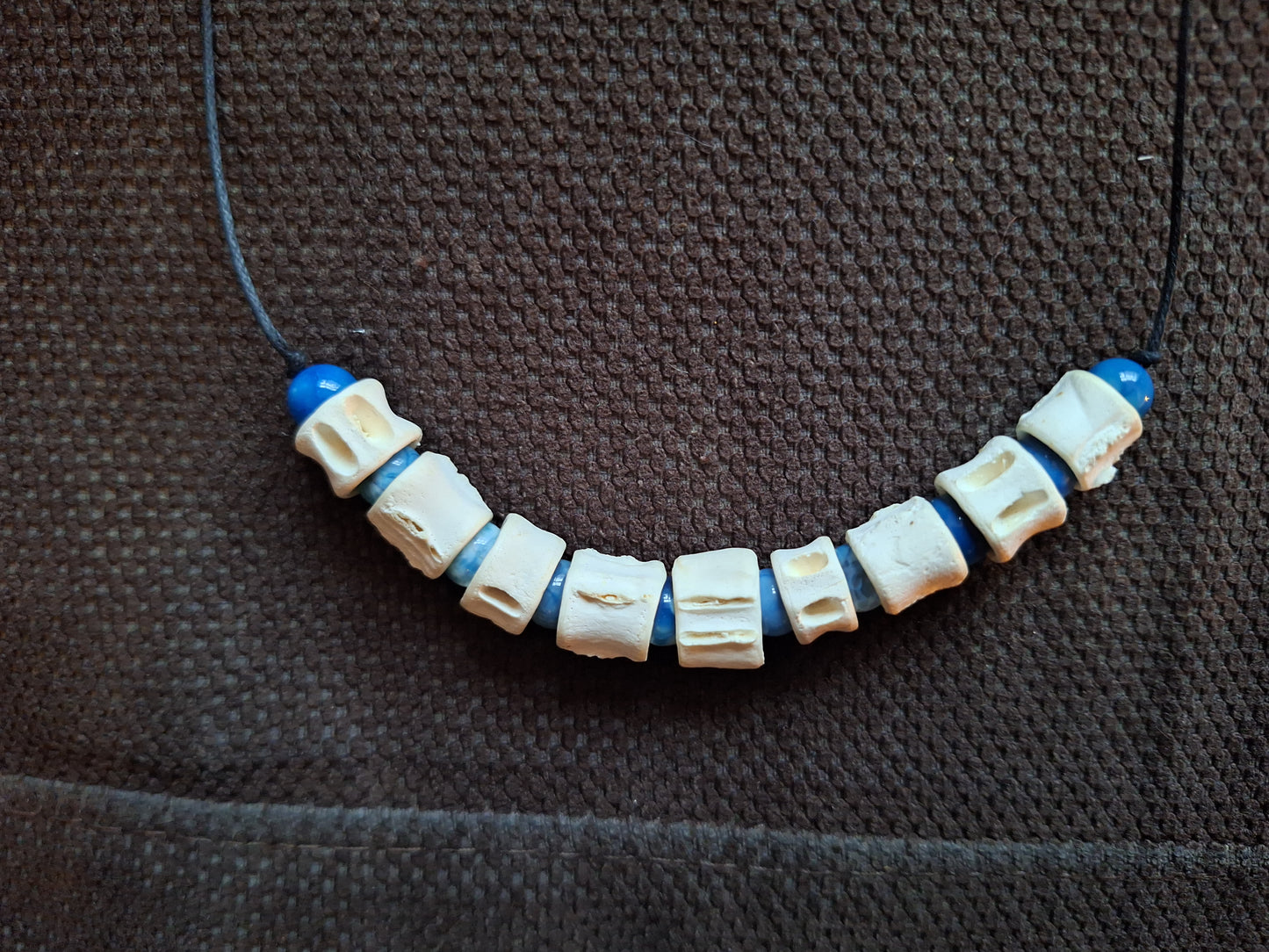 Shark vertebrae and blue agate amulet necklace #1