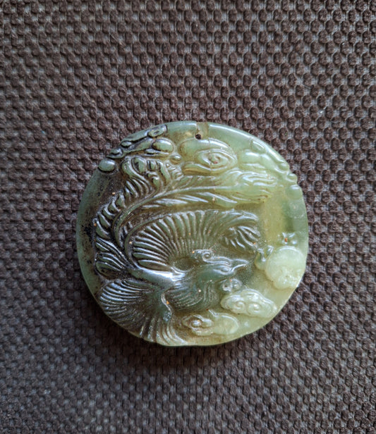 Vintage jade pendant Dragon and Phoenix, B-quality