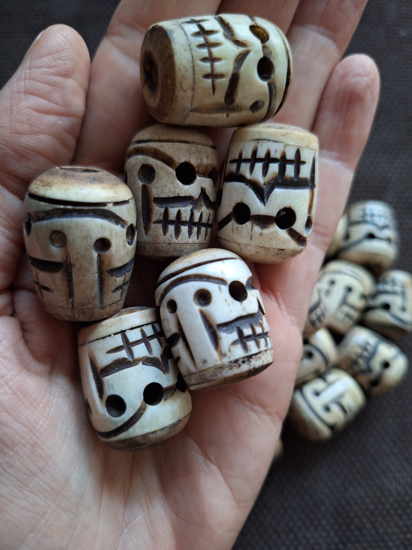 Vintage yak bone skull beads