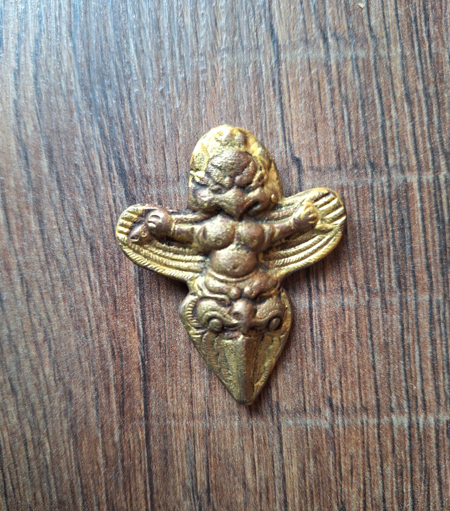 Vintage gold painted copper Garuda on phurba pendant