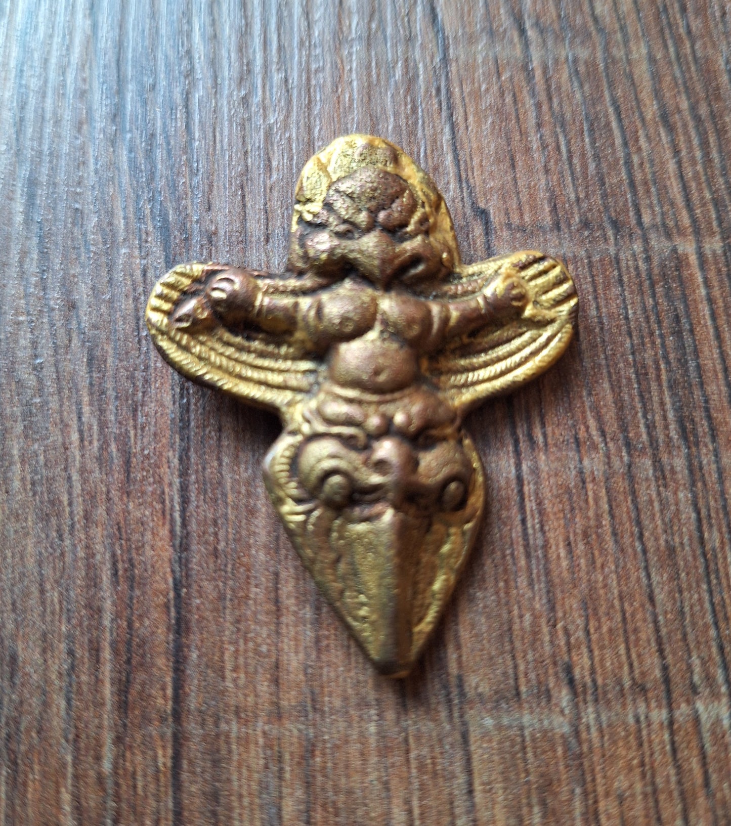 Vintage gold painted copper Garuda on phurba pendant