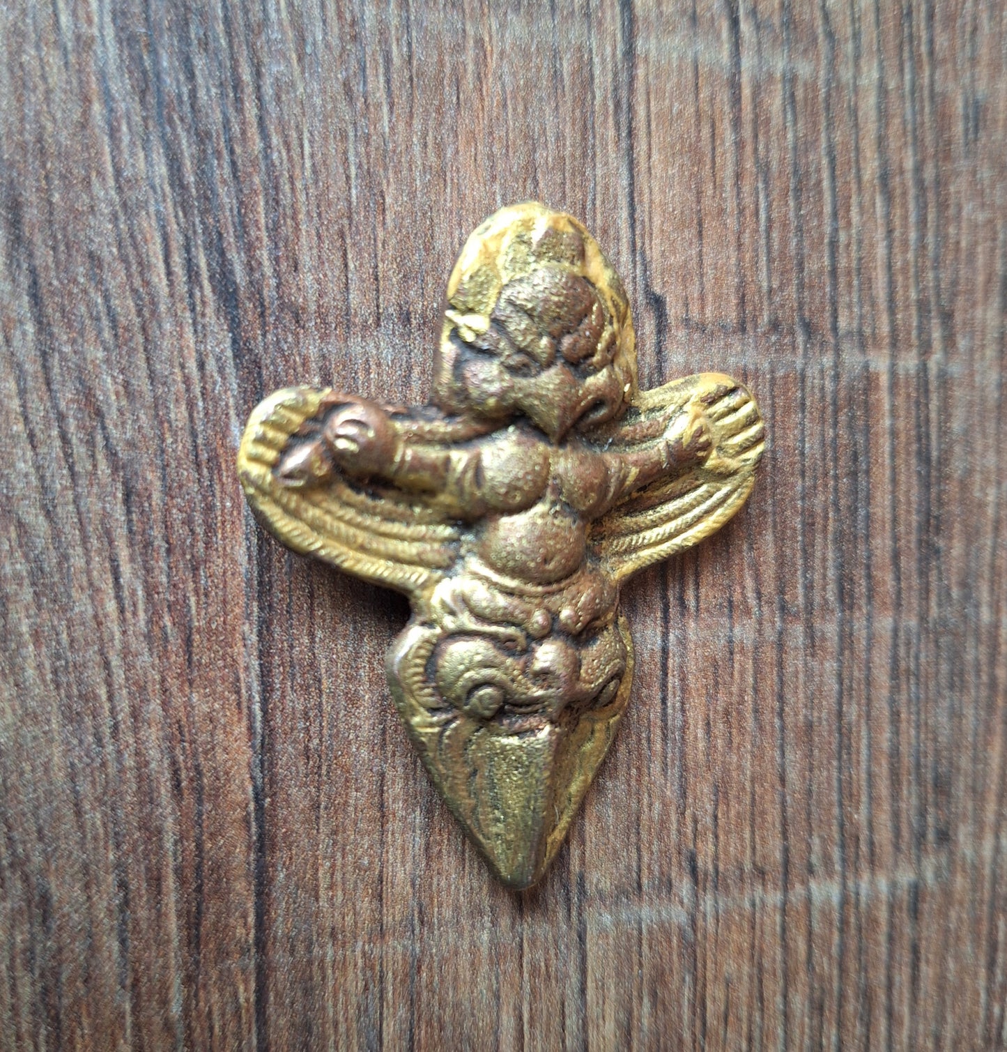 Vintage gold painted copper Garuda on phurba pendant