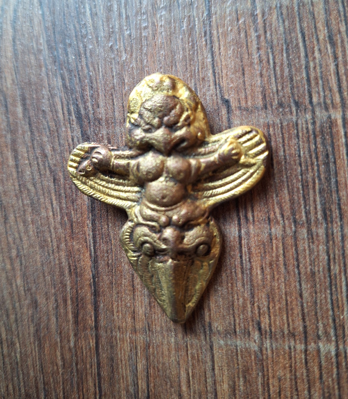 Vintage gold painted copper Garuda on phurba pendant