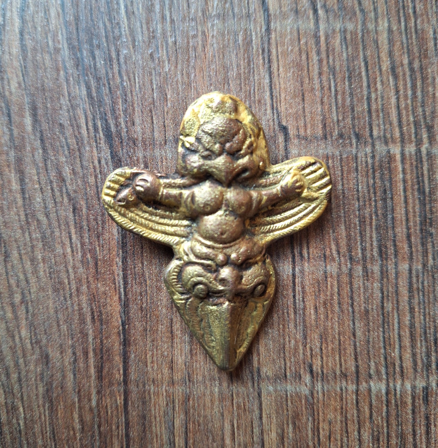 Vintage gold painted copper Garuda on phurba pendant
