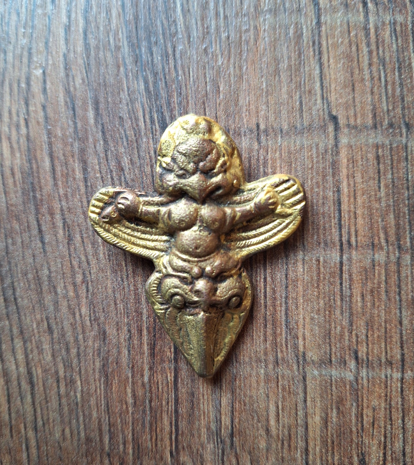 Vintage gold painted copper Garuda on phurba pendant