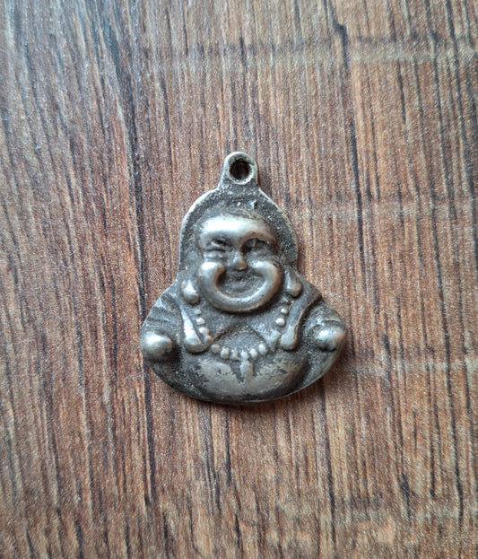 Old white bronze pendant Laughing Buddha