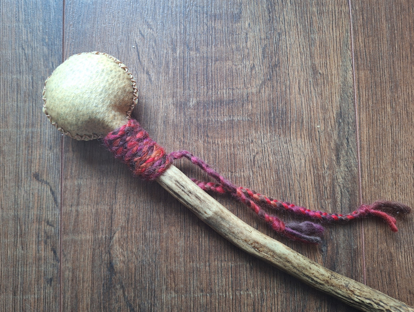 Wild boar hide and red deer antler rattle