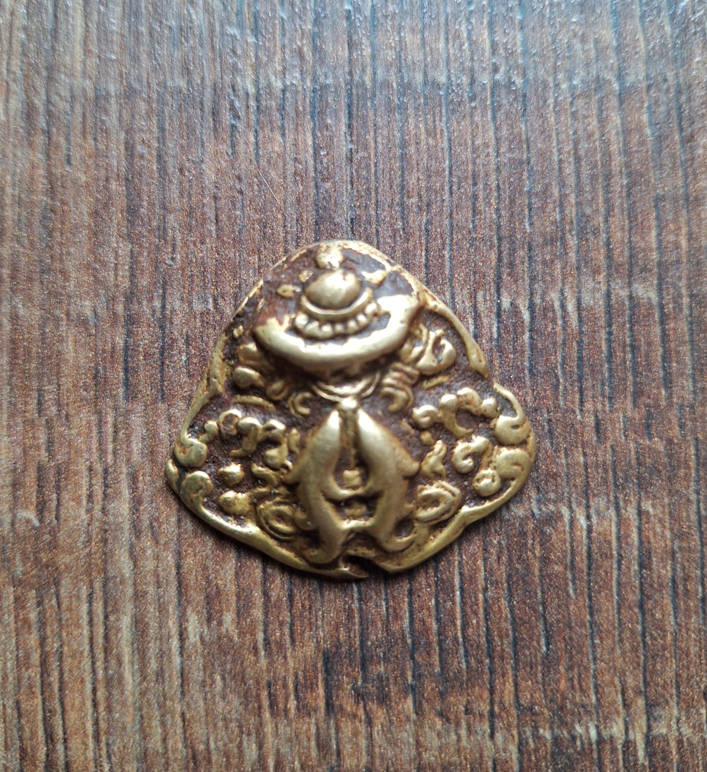 Old Tibetan brass amulet Pair of Golden Fishes