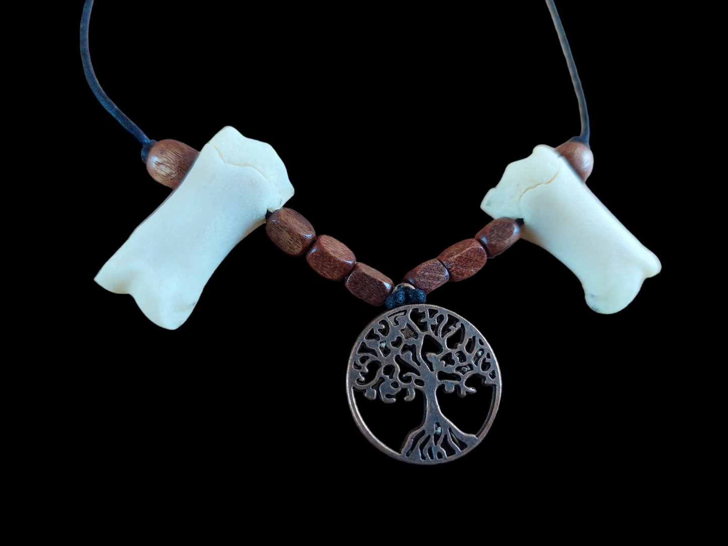 Wild boar foot bones and tree of life amulet necklace