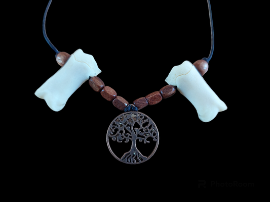 Wild boar foot bones and tree of life amulet necklace