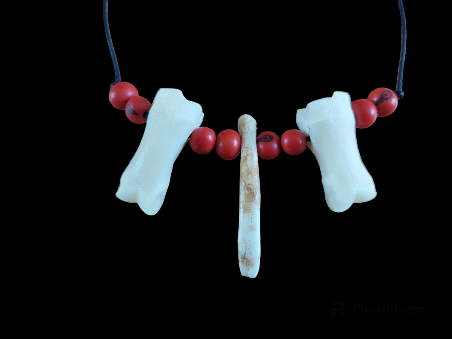 Wild boar foot bones and tooth amulet necklace