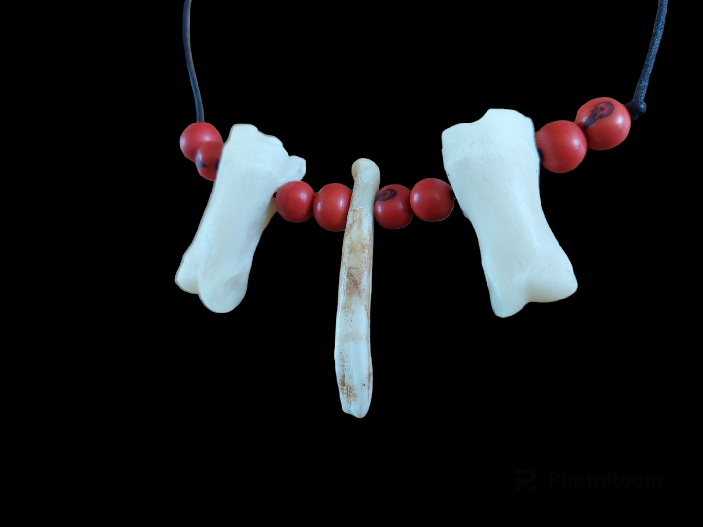 Wild boar foot bones and tooth amulet necklace