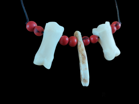 Wild boar foot bones and tooth amulet necklace