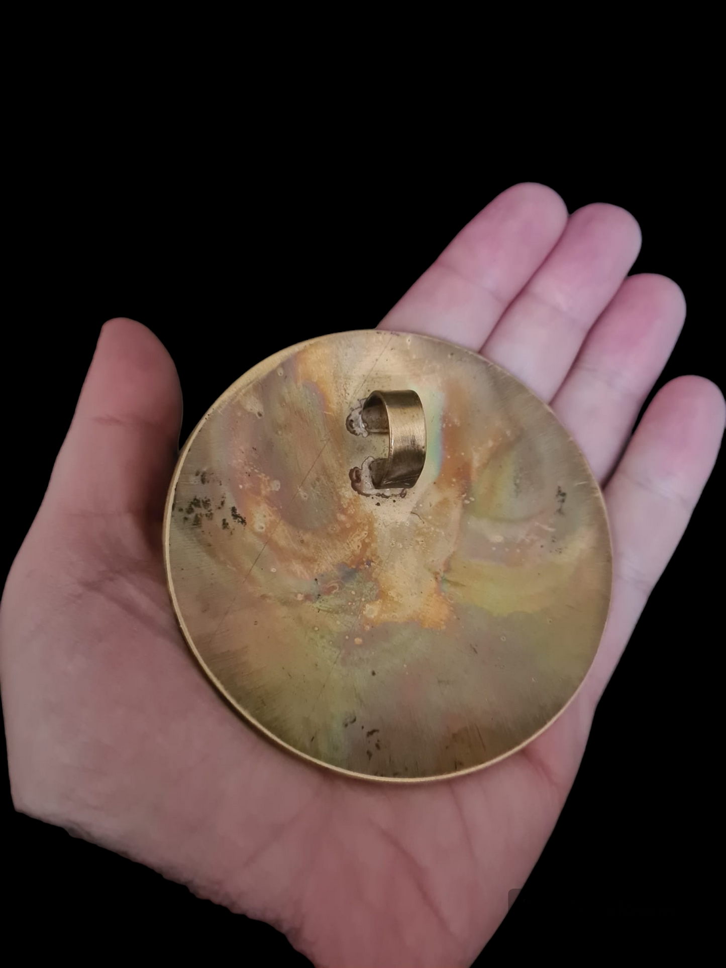 Shamanic mirror Spirit of Wolf style brass 8 centimeters