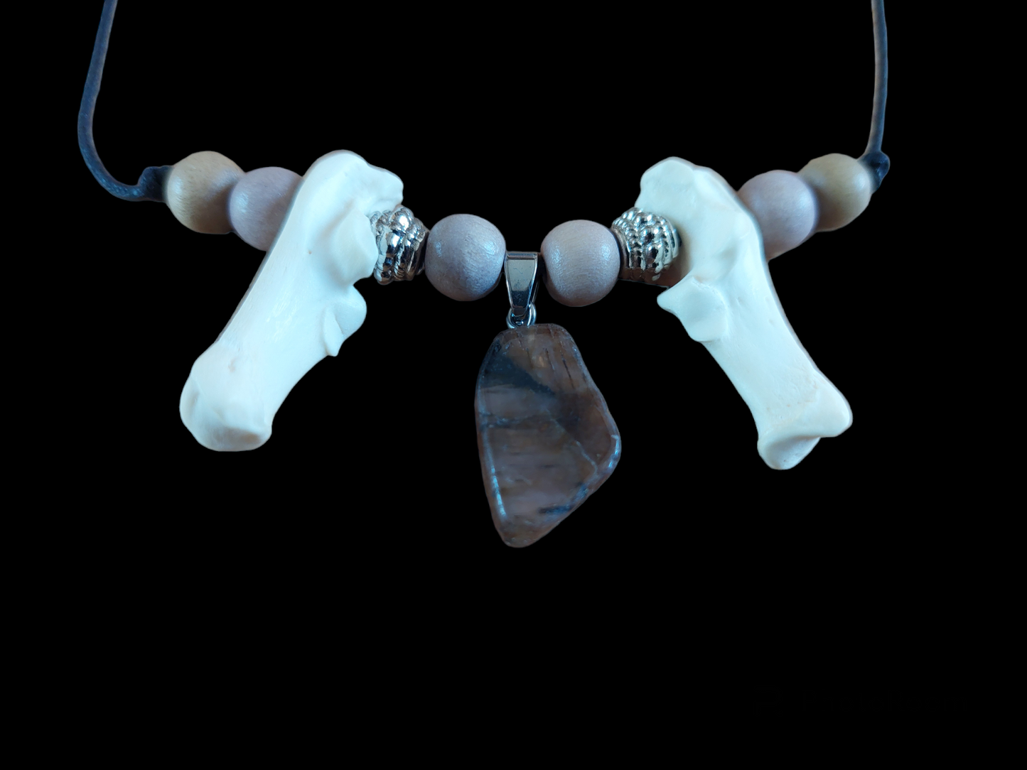 Fox foot bones and agate amulet necklace