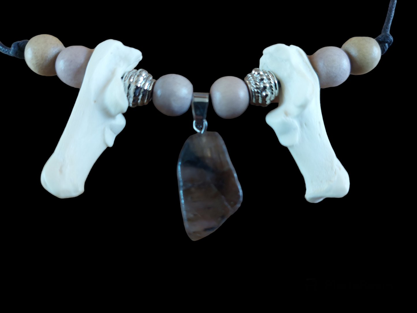 Fox foot bones and agate amulet necklace