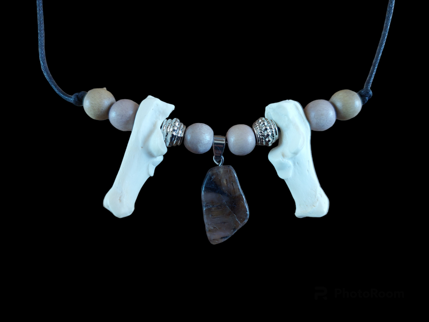 Fox foot bones and agate amulet necklace