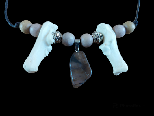 Fox foot bones and agate amulet necklace