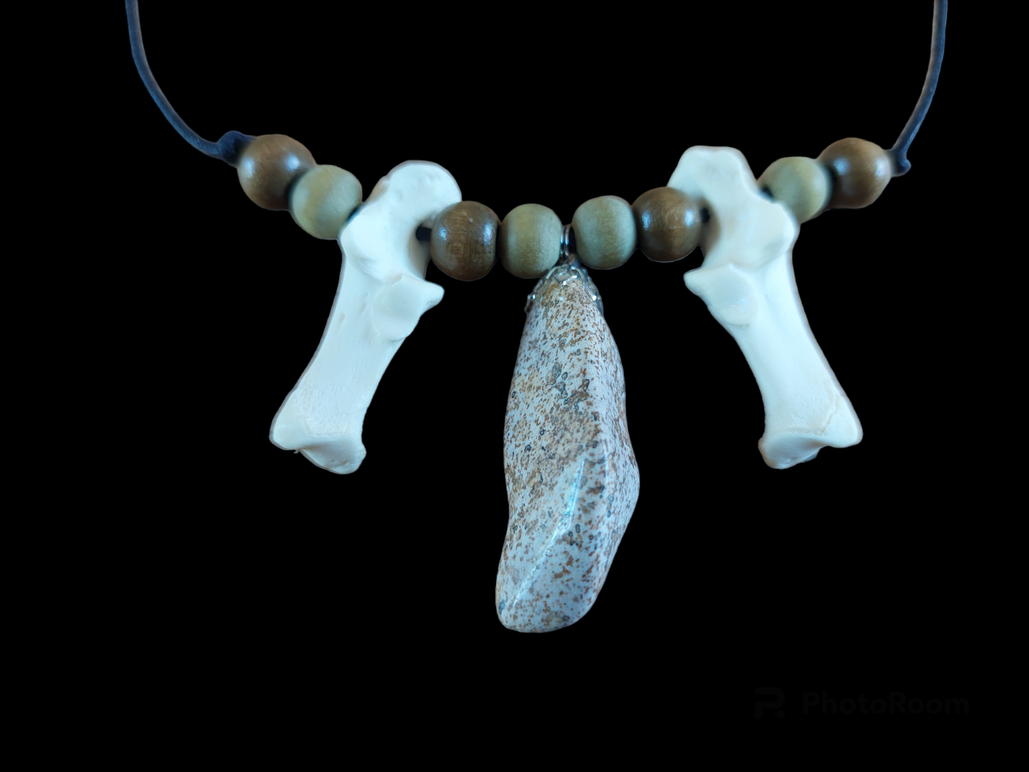 Fox foot bones and jasper amulet necklace