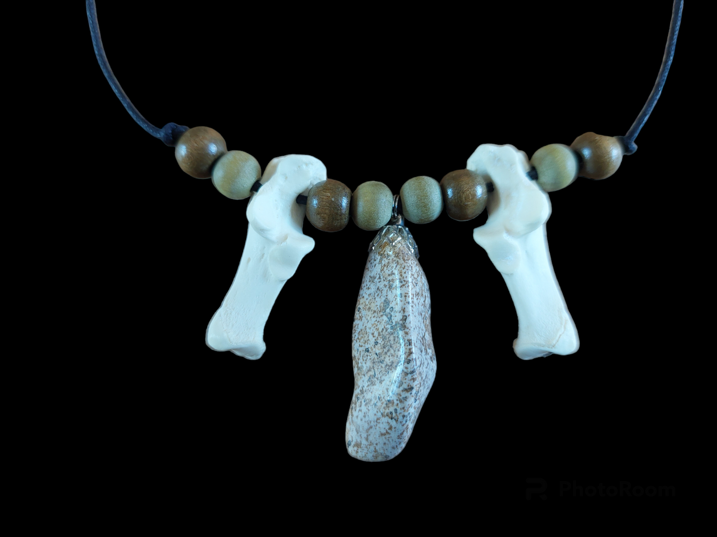 Fox foot bones and jasper amulet necklace