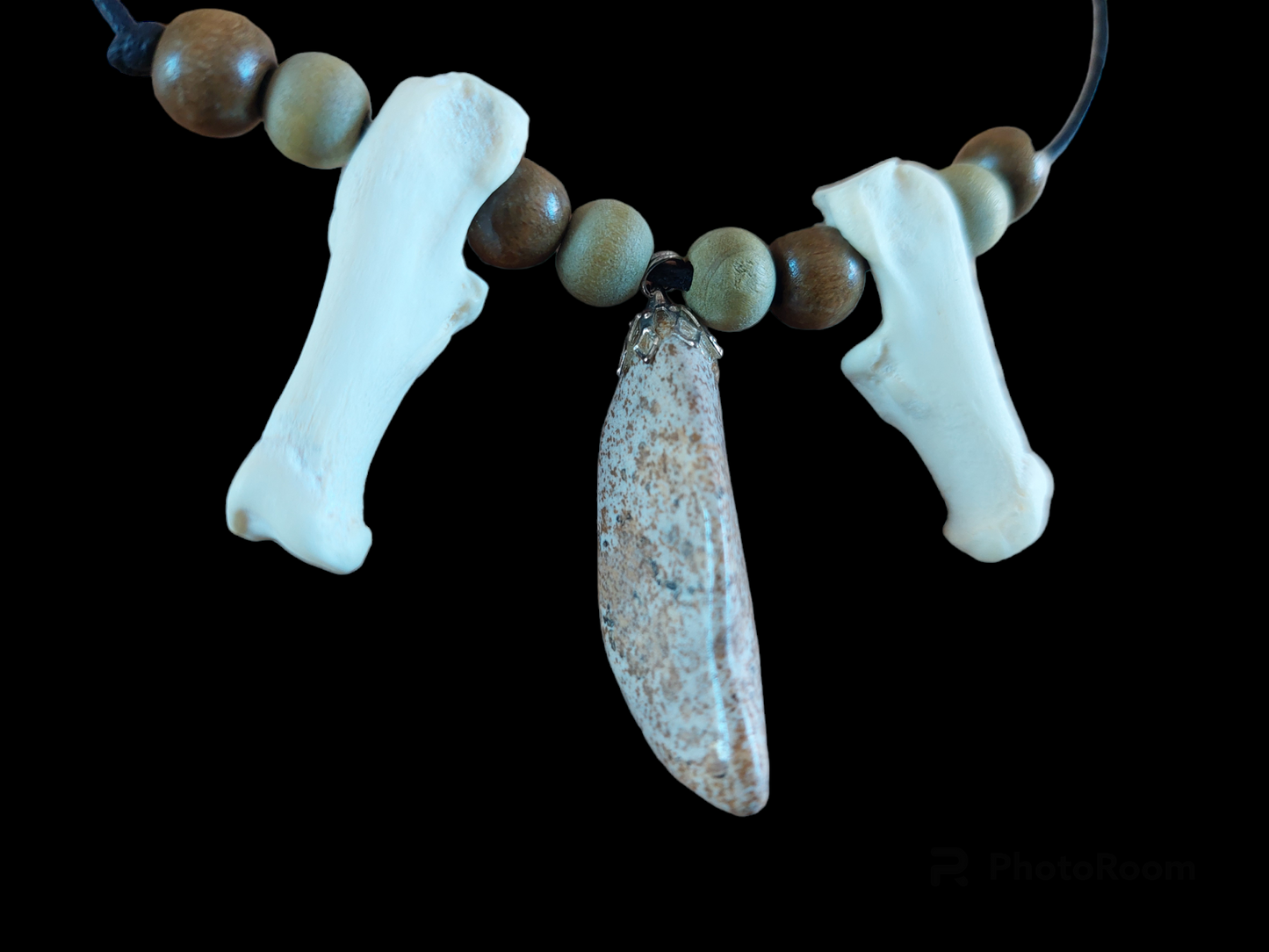 Fox foot bones and jasper amulet necklace