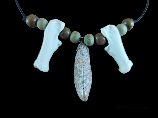 Fox foot bones and jasper amulet necklace