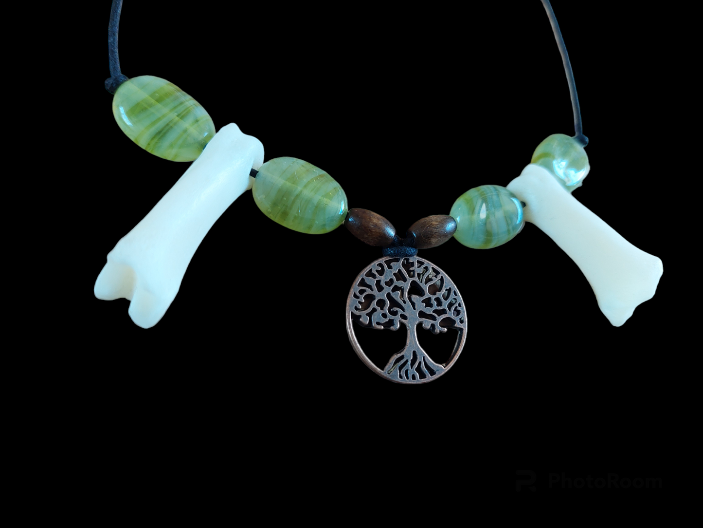 Roe deer foot bones and tree of life amulet necklace