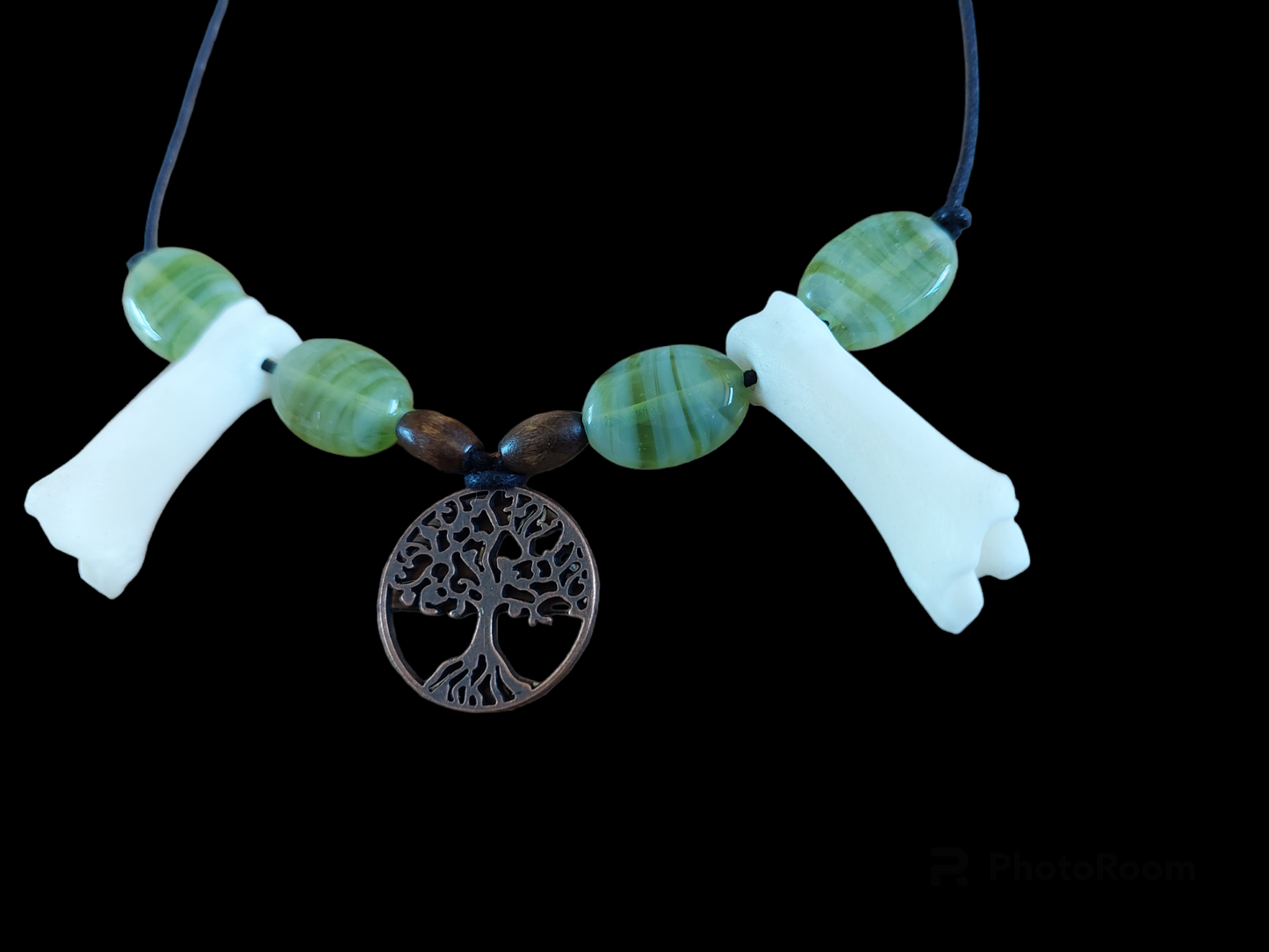 Roe deer foot bones and tree of life amulet necklace