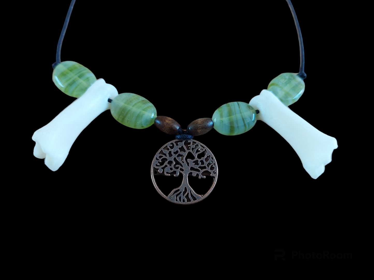 Roe deer foot bones and tree of life amulet necklace