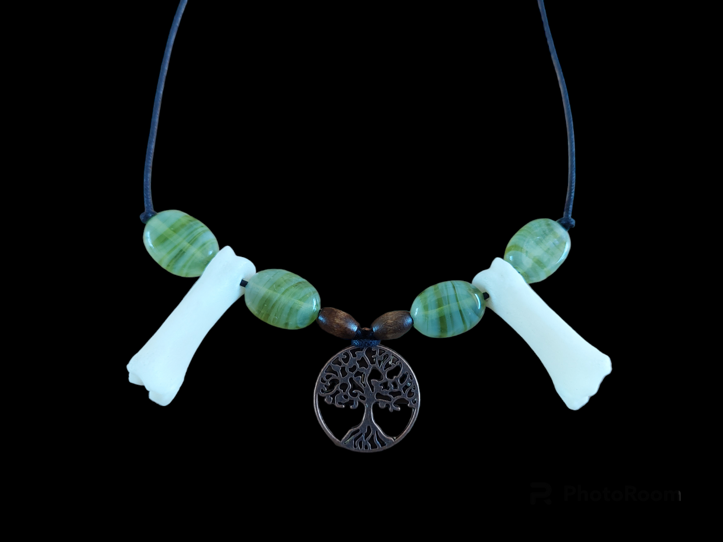 Roe deer foot bones and tree of life amulet necklace