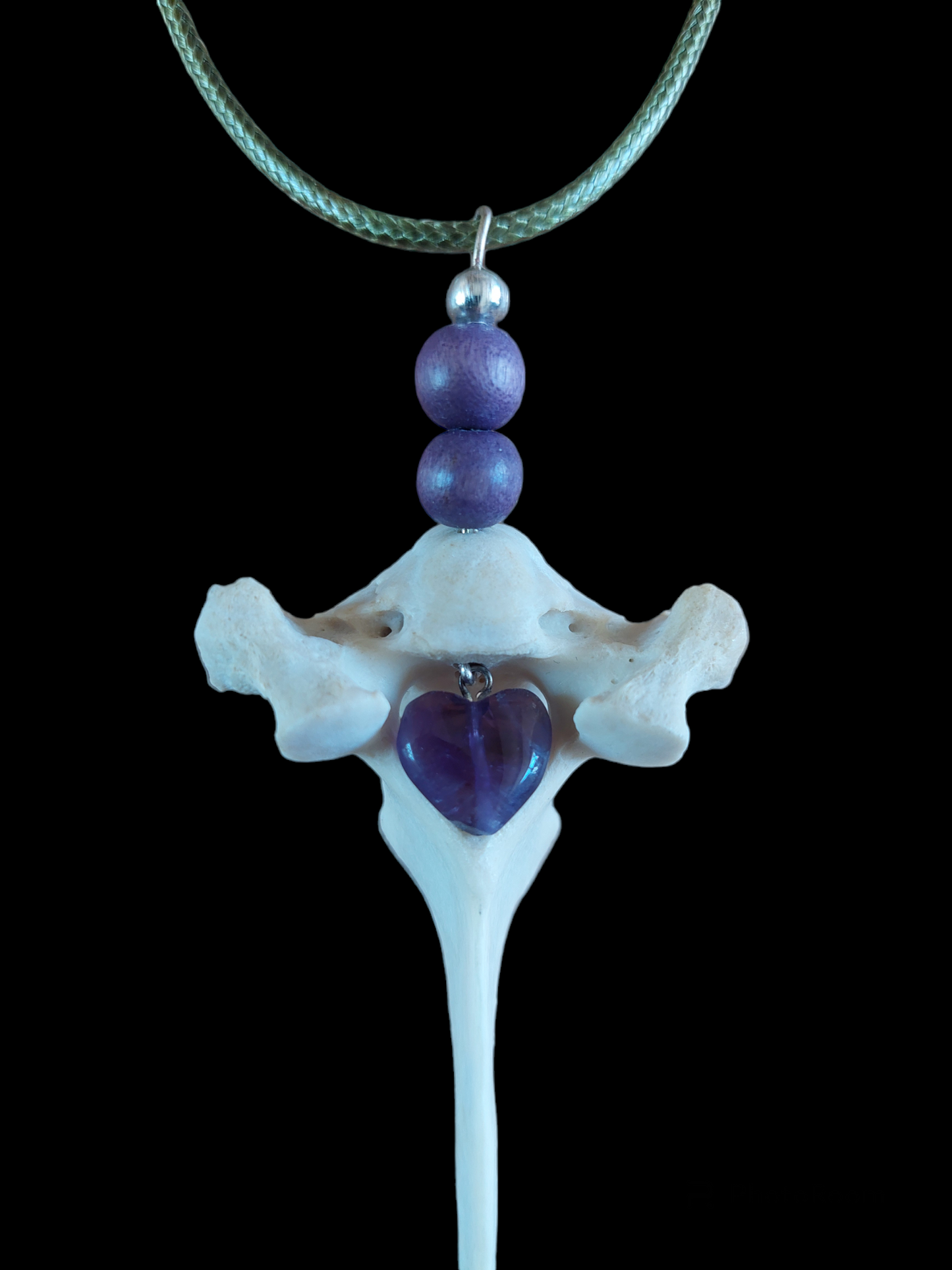 Roe deer vertebra and amethyst amulet necklace